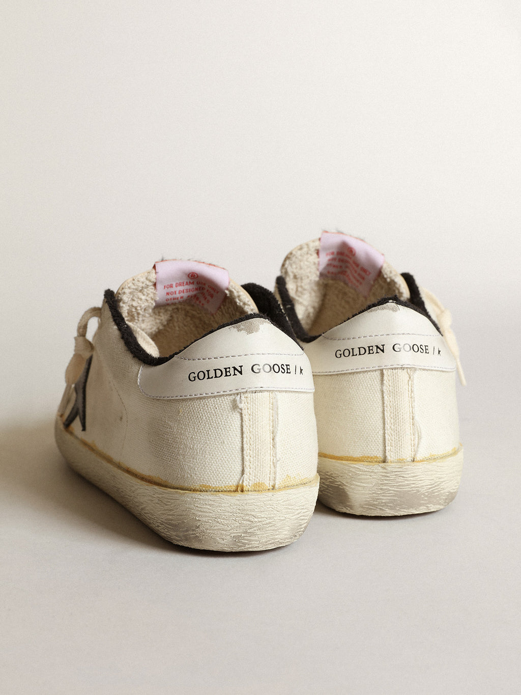 Women's Super-Star LTD in beige canvas with black star| Golden Goose