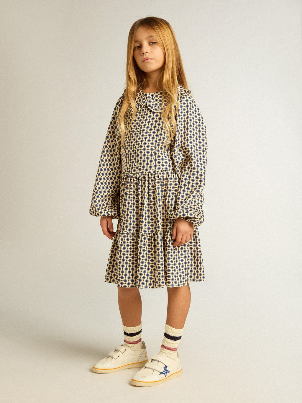 Girls' dress with geometric print and removable collar| Golden Goose