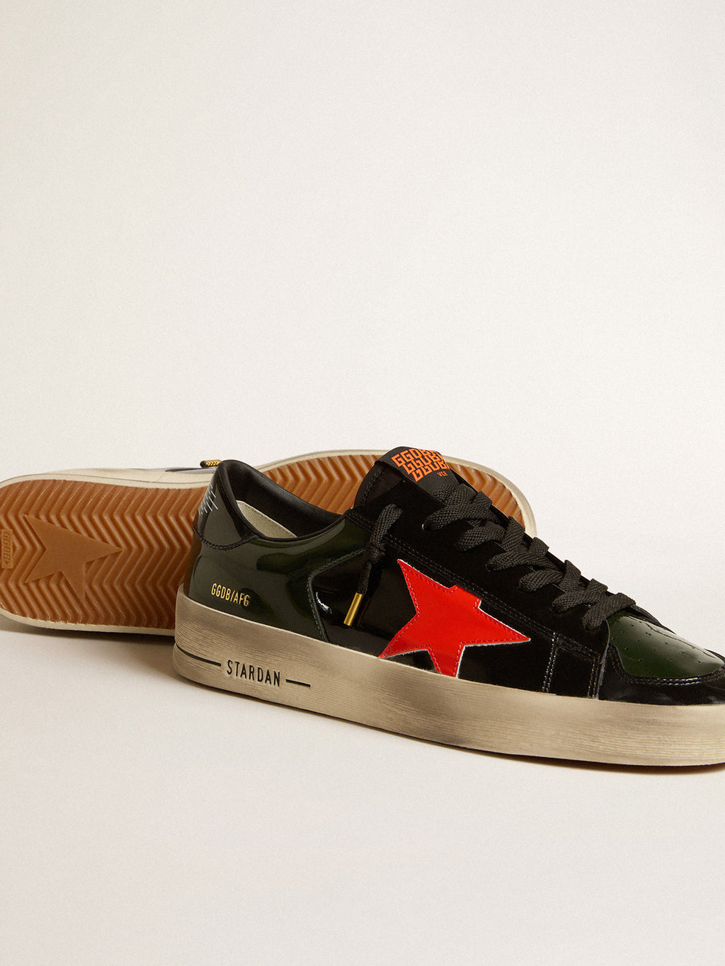Men's Stardan in black and green patent leather with orange star| Golden Goose