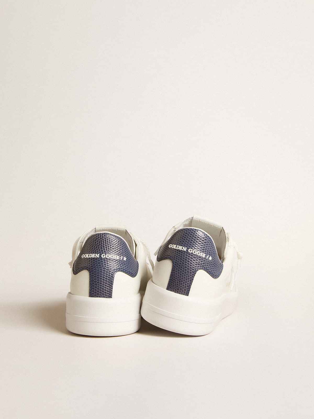 Men's Purestar in leather with white star and blue lizard leather heel tab| Golden Goose