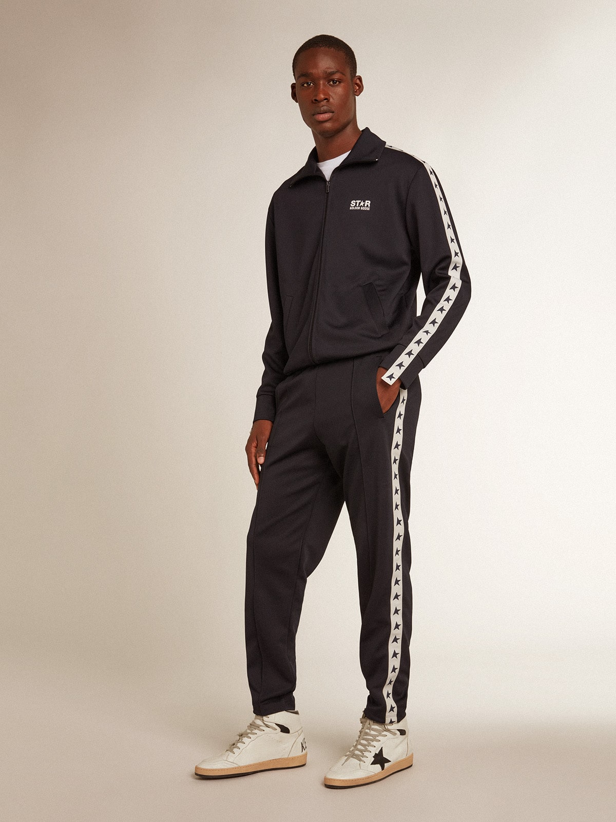 Dark blue joggers with contrasting strip and stars| Golden Goose