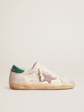 Super-Star LTD in suede with pink leather star and green heel tab| Golden Goose