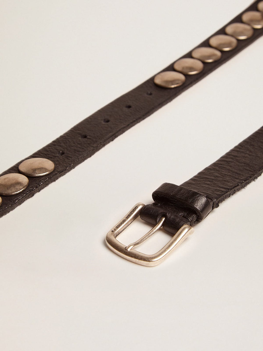 Women's black Trinidad belt in washed leather with silver studs| Golden Goose