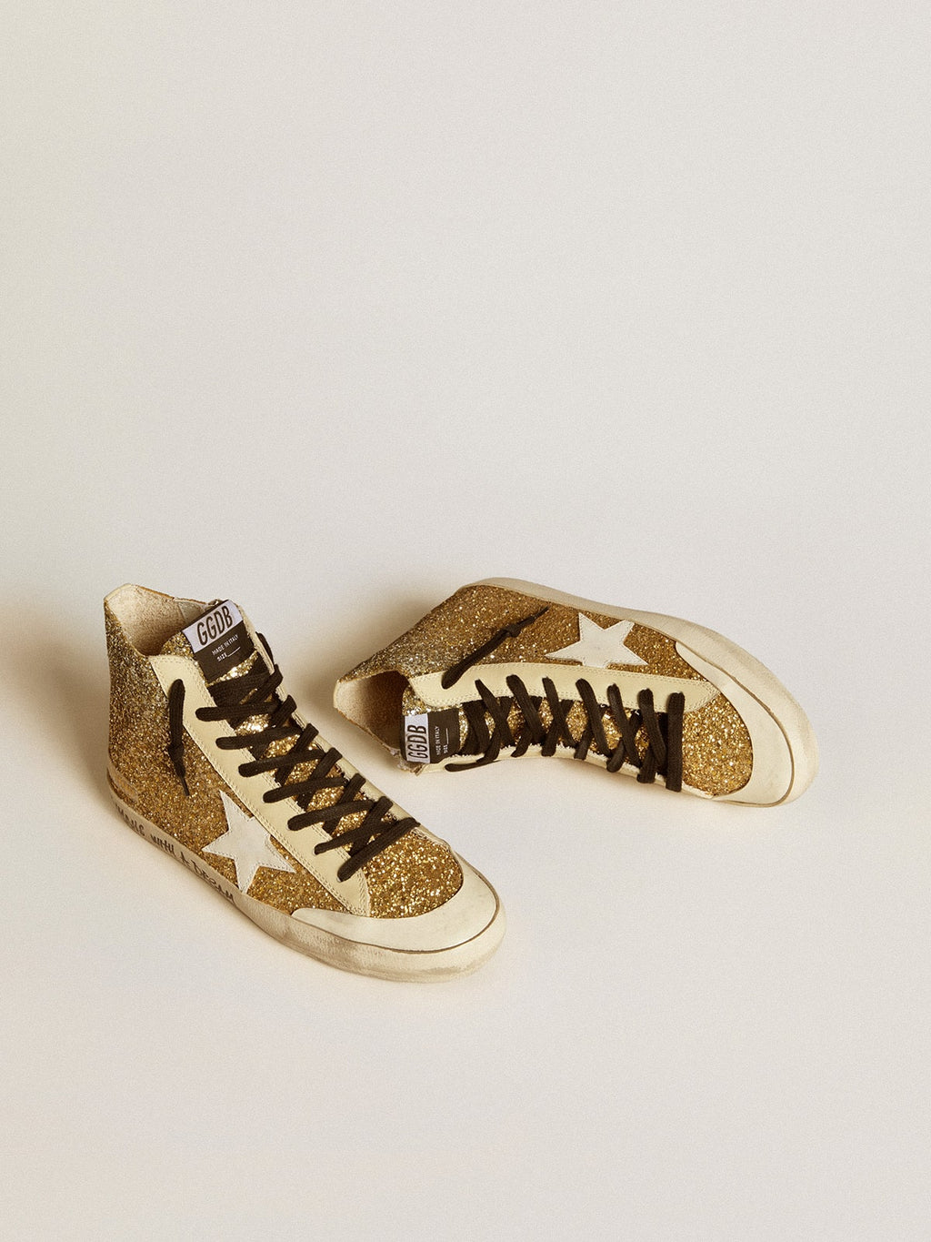 Francy Penstar in gold glitter with white leather star| Golden Goose