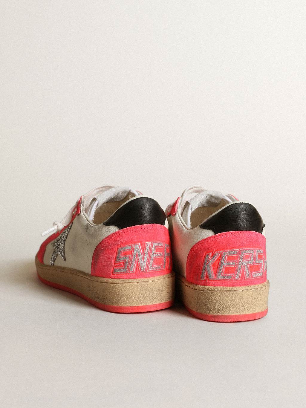 Women's Ball Star in white nappa with glitter star| Golden Goose