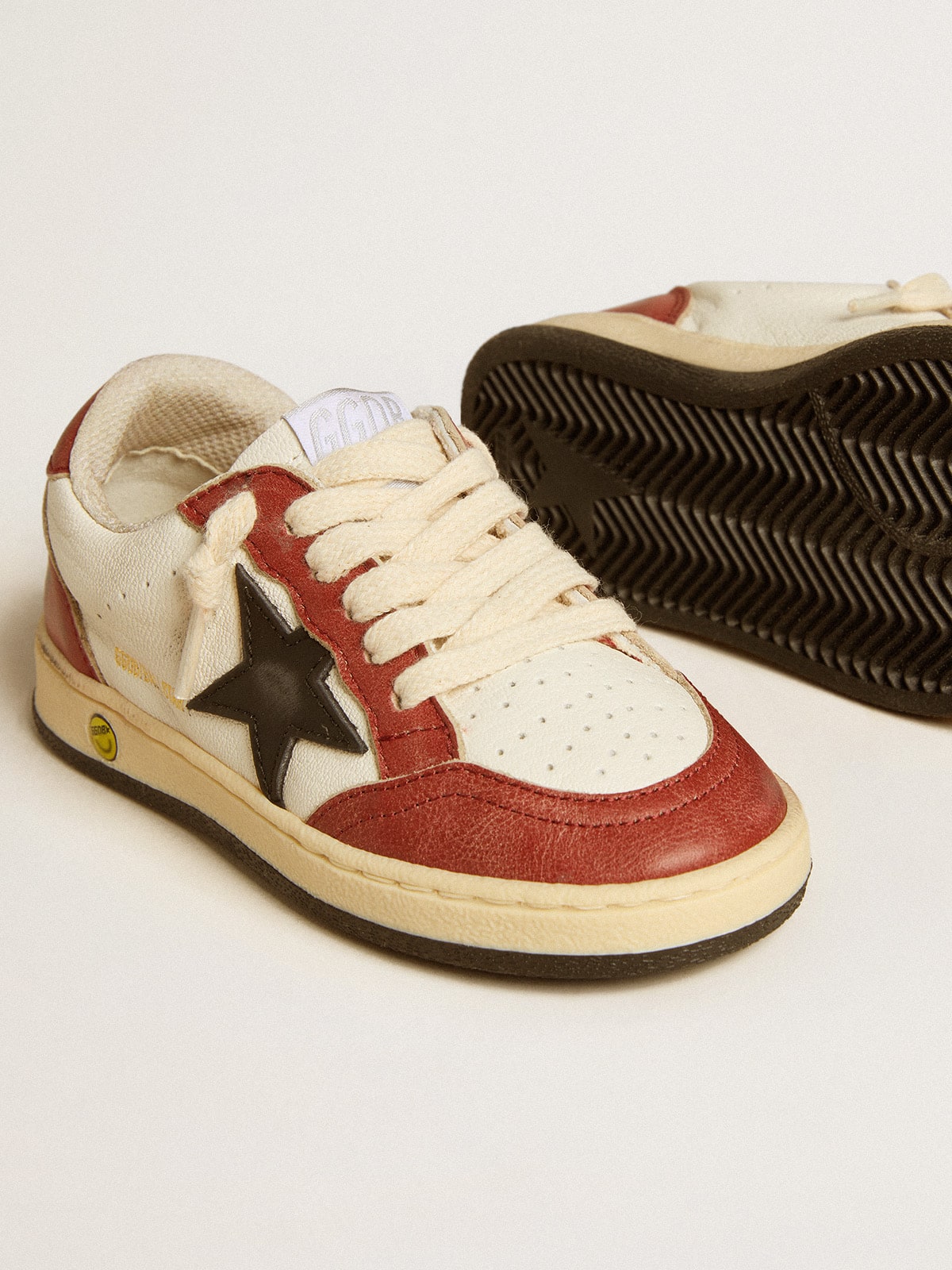 Ball Star Junior in nappa with black star and red leather inserts| Golden Goose