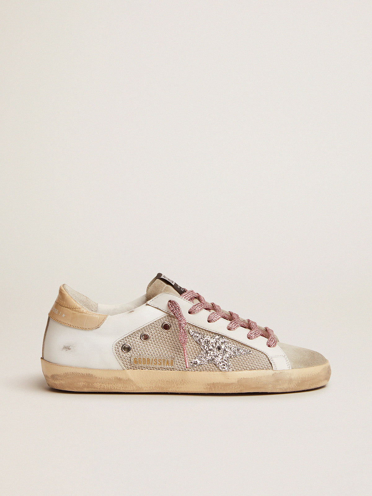 Super-Star sneakers in white leather and silver mesh| Golden Goose
