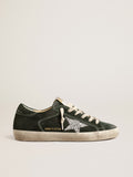 Super-Star LTD in green suede with silver glitter star| Golden Goose