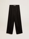 Women's black wool gabardine pants| Golden Goose