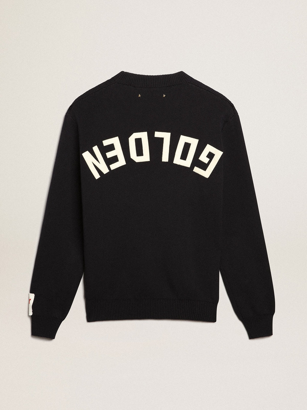 Men's round-neck sweater in dark blue cotton with logo| Golden Goose