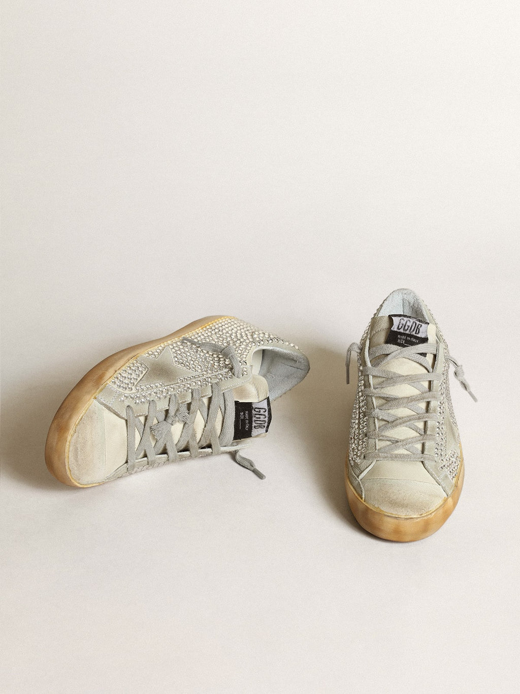 Women's Super-Star in aged white nubuck with Swarovski crystals| Golden Goose