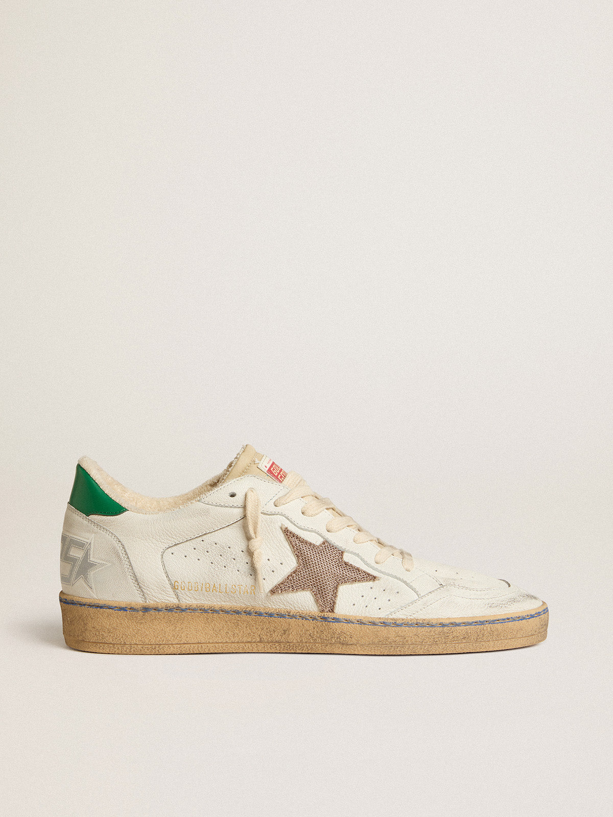 Ball Star LTD with sand mesh star and green leather heel tab| Golden Goose