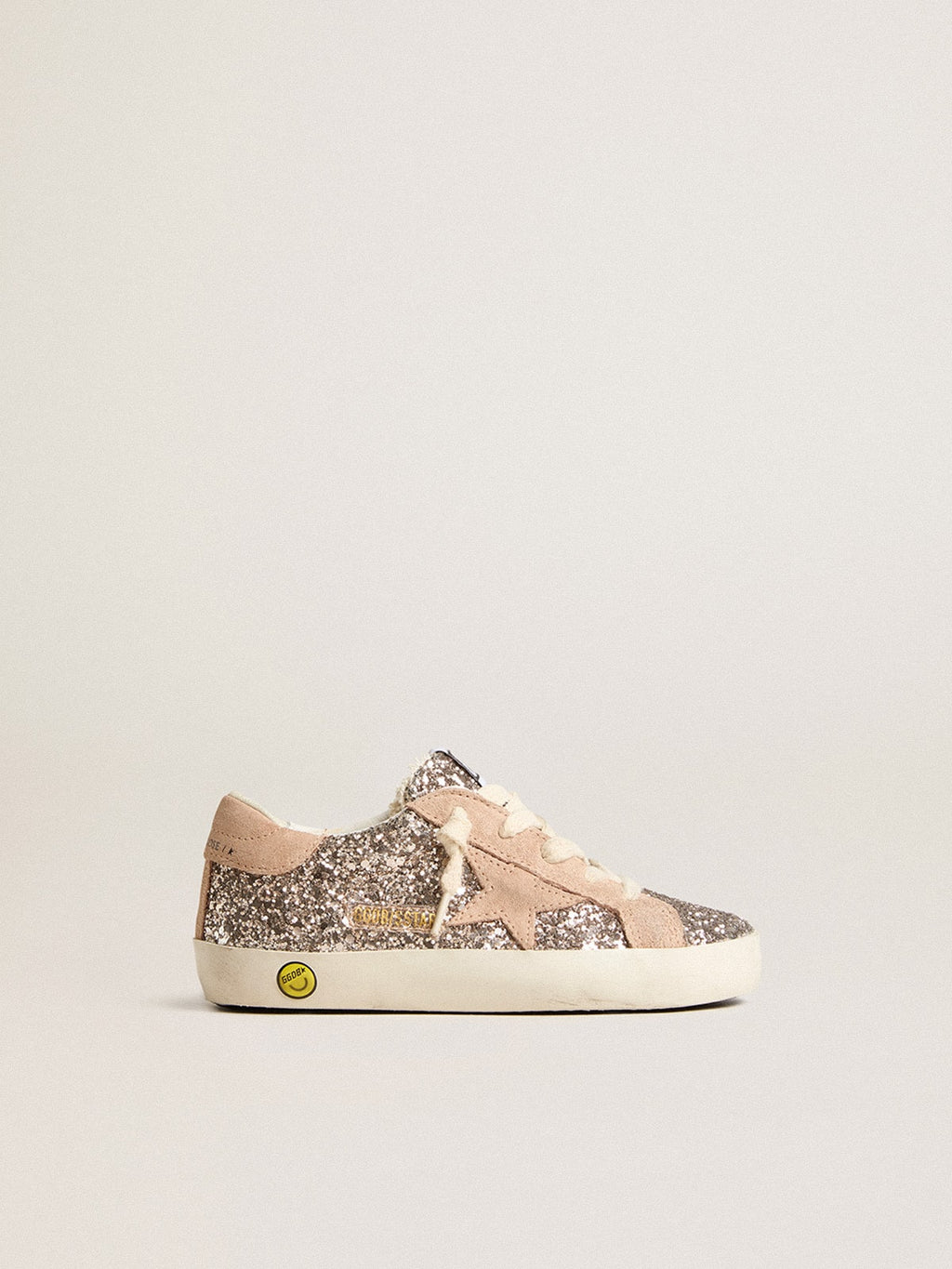 Junior Super-Star in glitter with suede star and heel tab| Golden Goose