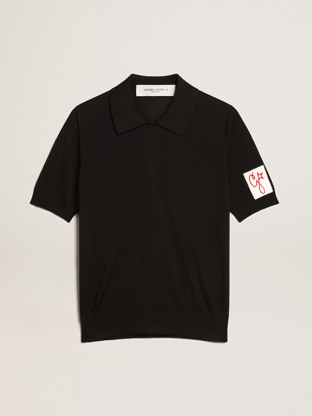 Women's polo shirt in black merino wool| Golden Goose