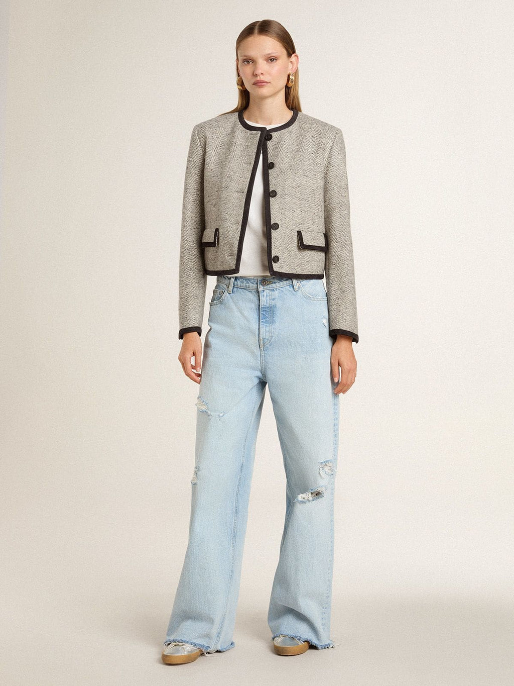 Super-Star in silver metallic leather with leather star and heel tab| Golden Goose