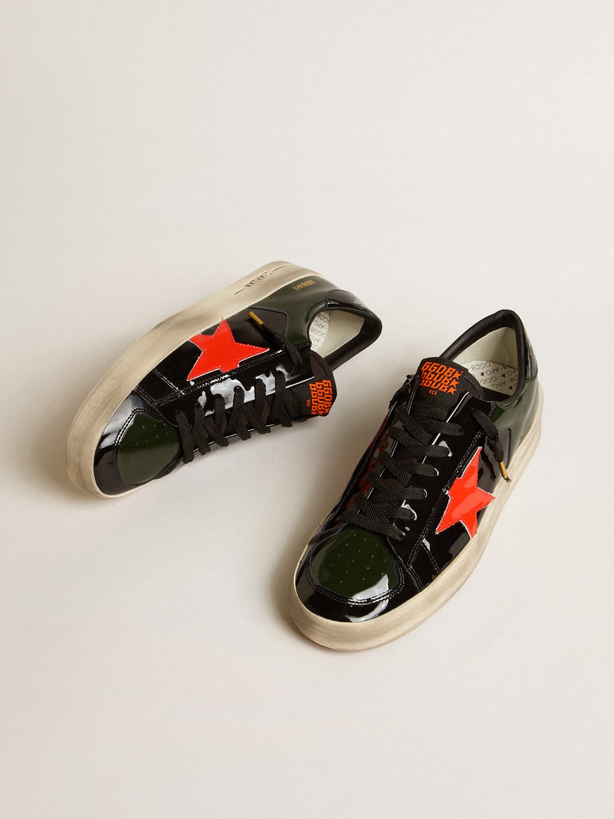 Men's Stardan LAB in black and green patent leather with orange star| Golden Goose