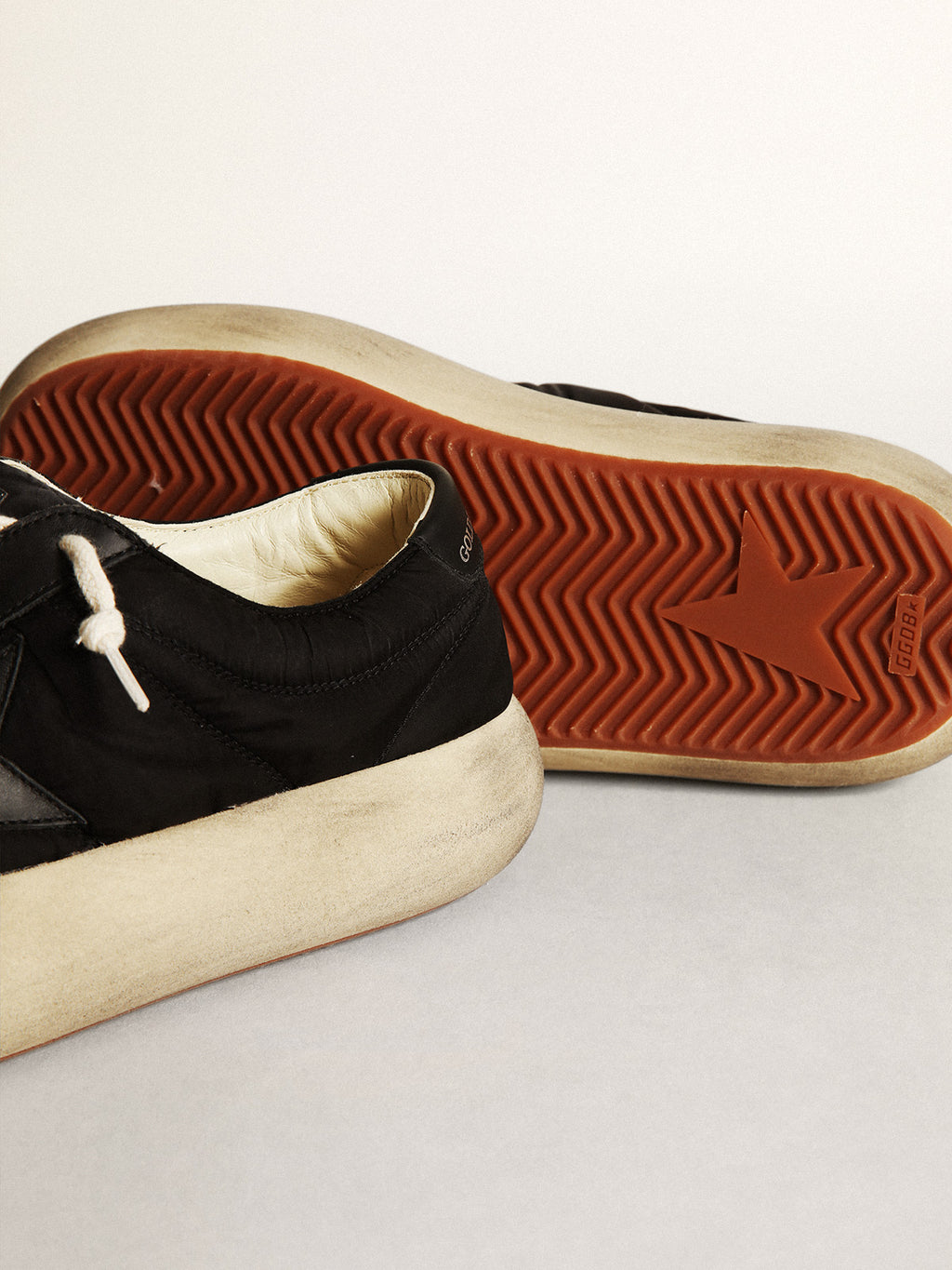 Space-Star shoes in black nylon with black leather star and heel tab| Golden Goose