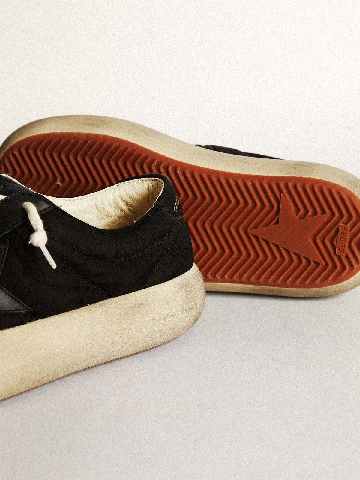 Space-Star shoes in black nylon with black leather star and heel tab| Golden Goose