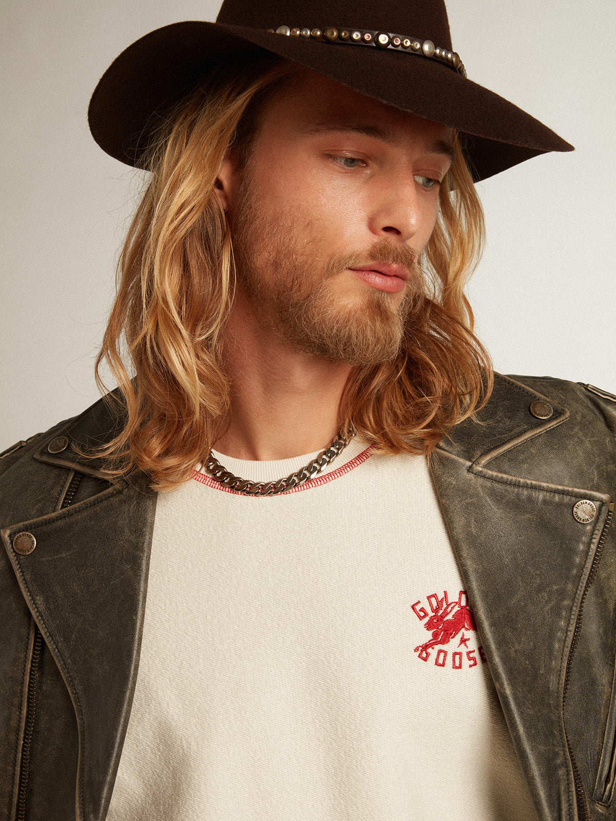 Men's heritage white sweatshirt with CNY logo| Golden Goose