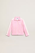 Pink zipped sweatshirt with white strip and pink stars| Golden Goose