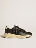 Women's Running Sole in black glitter with leather star and nubuck heel tab| Golden Goose