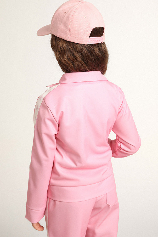 Pink zipped sweatshirt with white strip and pink stars| Golden Goose