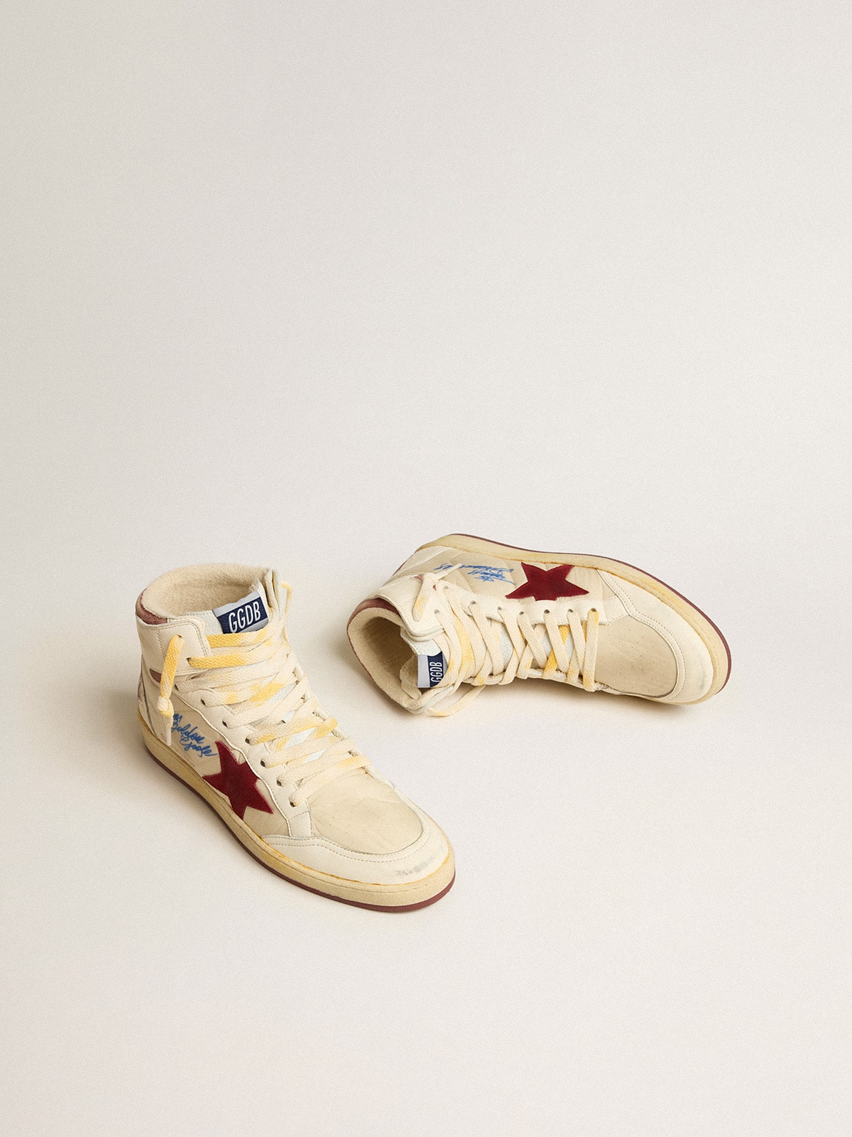 Sky-Star in beige nylon and nappa with pomegranate suede star| Golden Goose