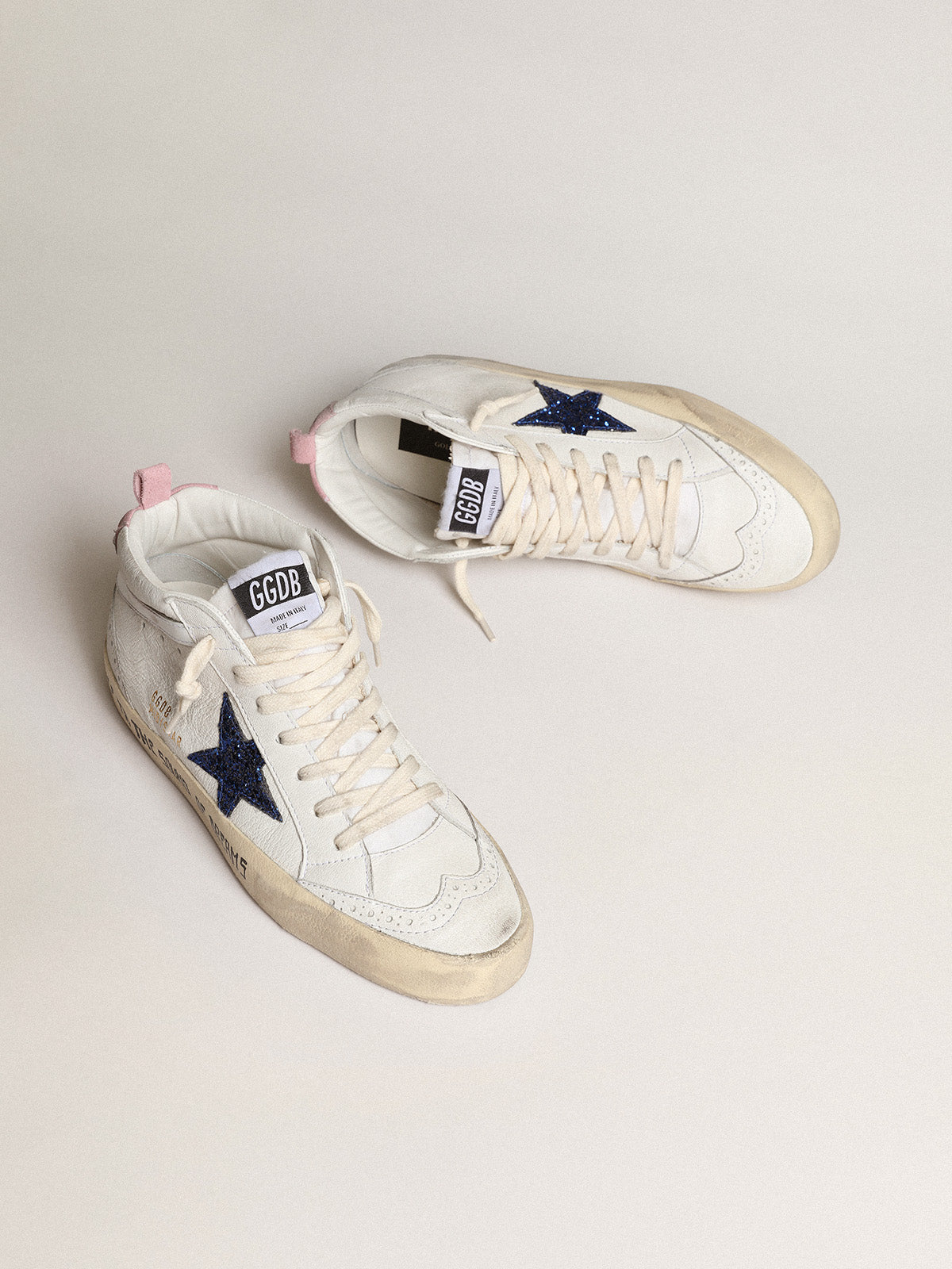 Mid Star with blue glitter star and pink suede heel tab| Golden Goose