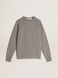 Gray melange cotton sweatshirt with manifesto on the back| Golden Goose