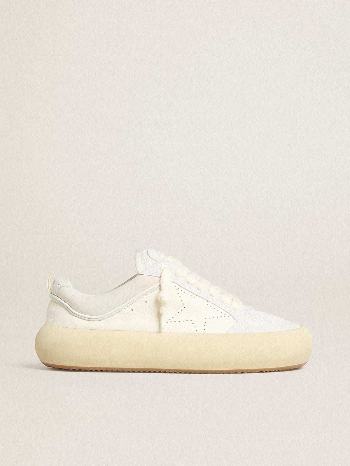 Men's Space-Star Cube in white leather with perforated star| Golden Goose