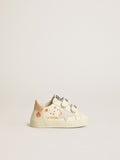 Baby School in nappa leather with pink rose motif and white suede star| Golden Goose