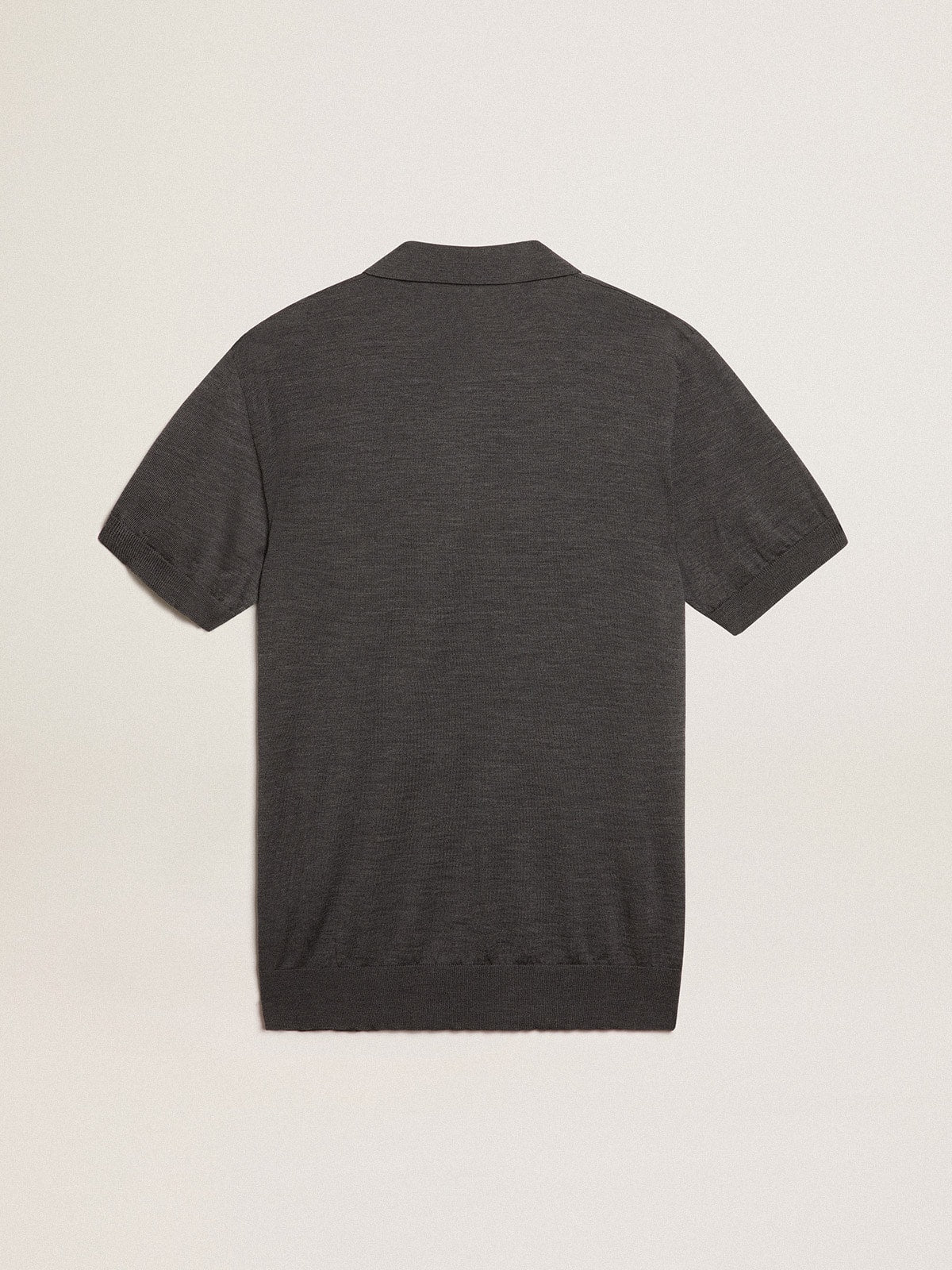 Men's short-sleeved polo shirt in gray merino wool| Golden Goose