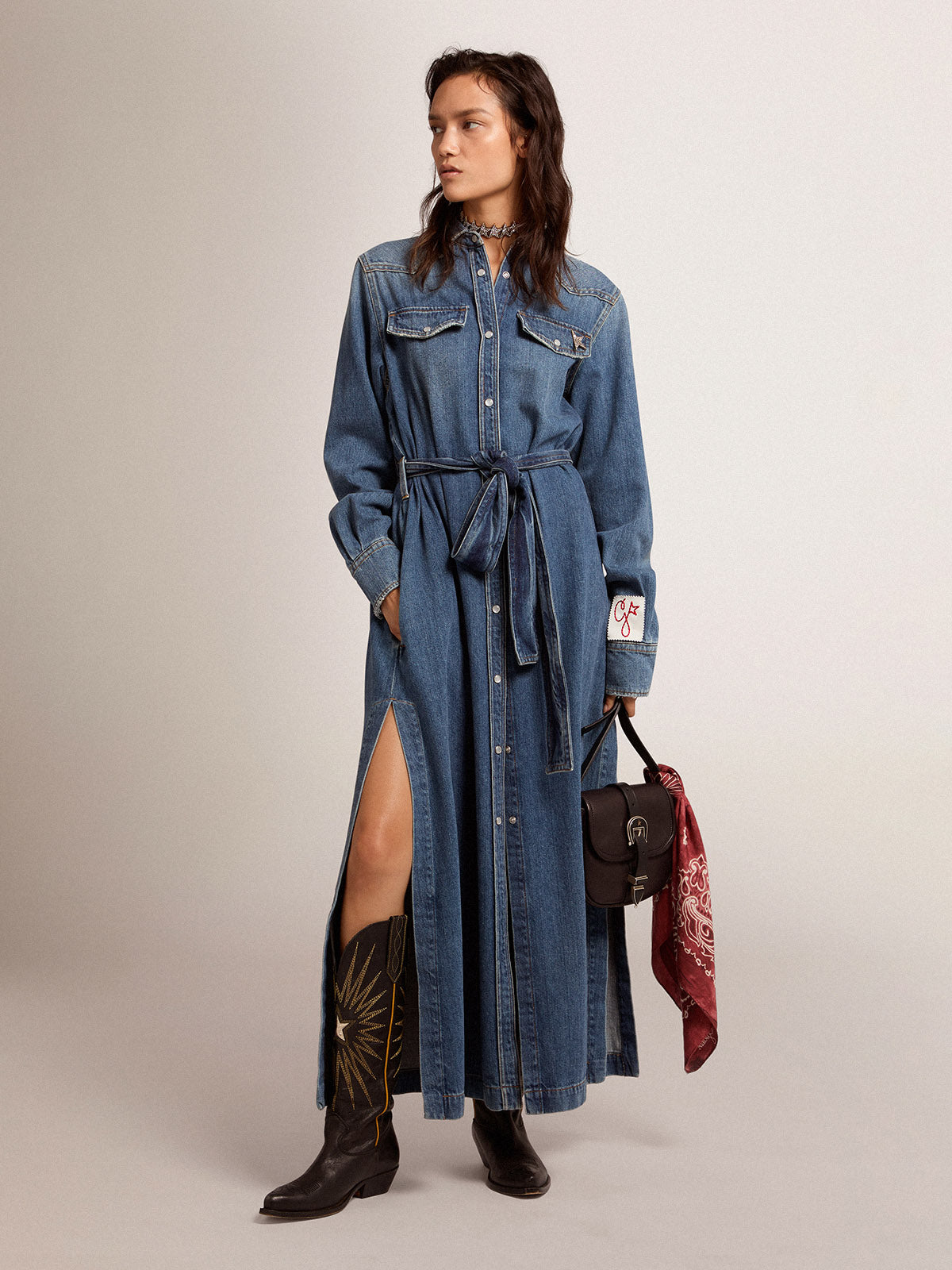 Women's denim shirt dress| Golden Goose