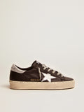 Women's Hi Star in black leather with silver laminated leather star| Golden Goose
