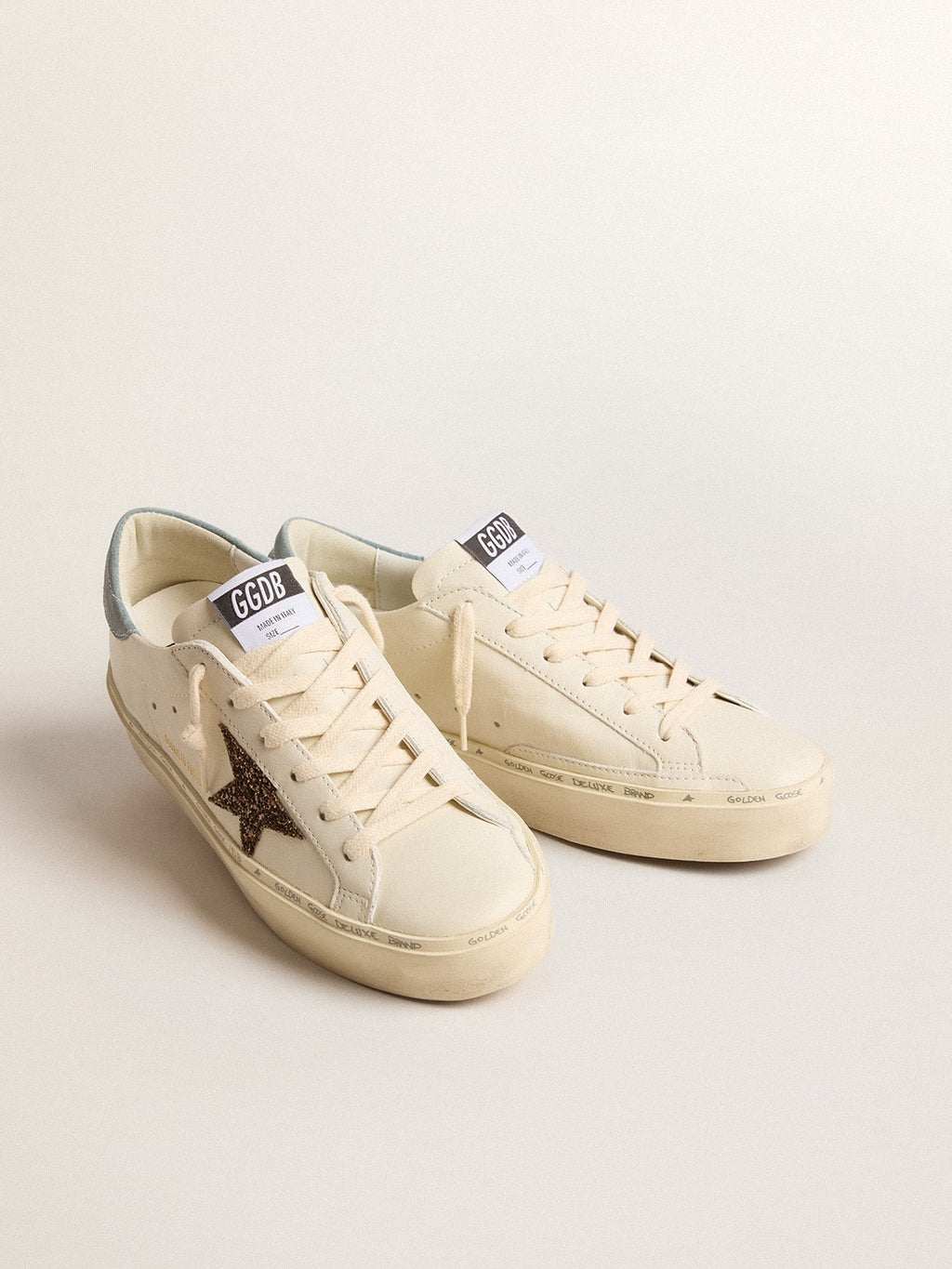 Women's Hi Star LTD with hazelnut glitter star and light blue suede heel tab| Golden Goose