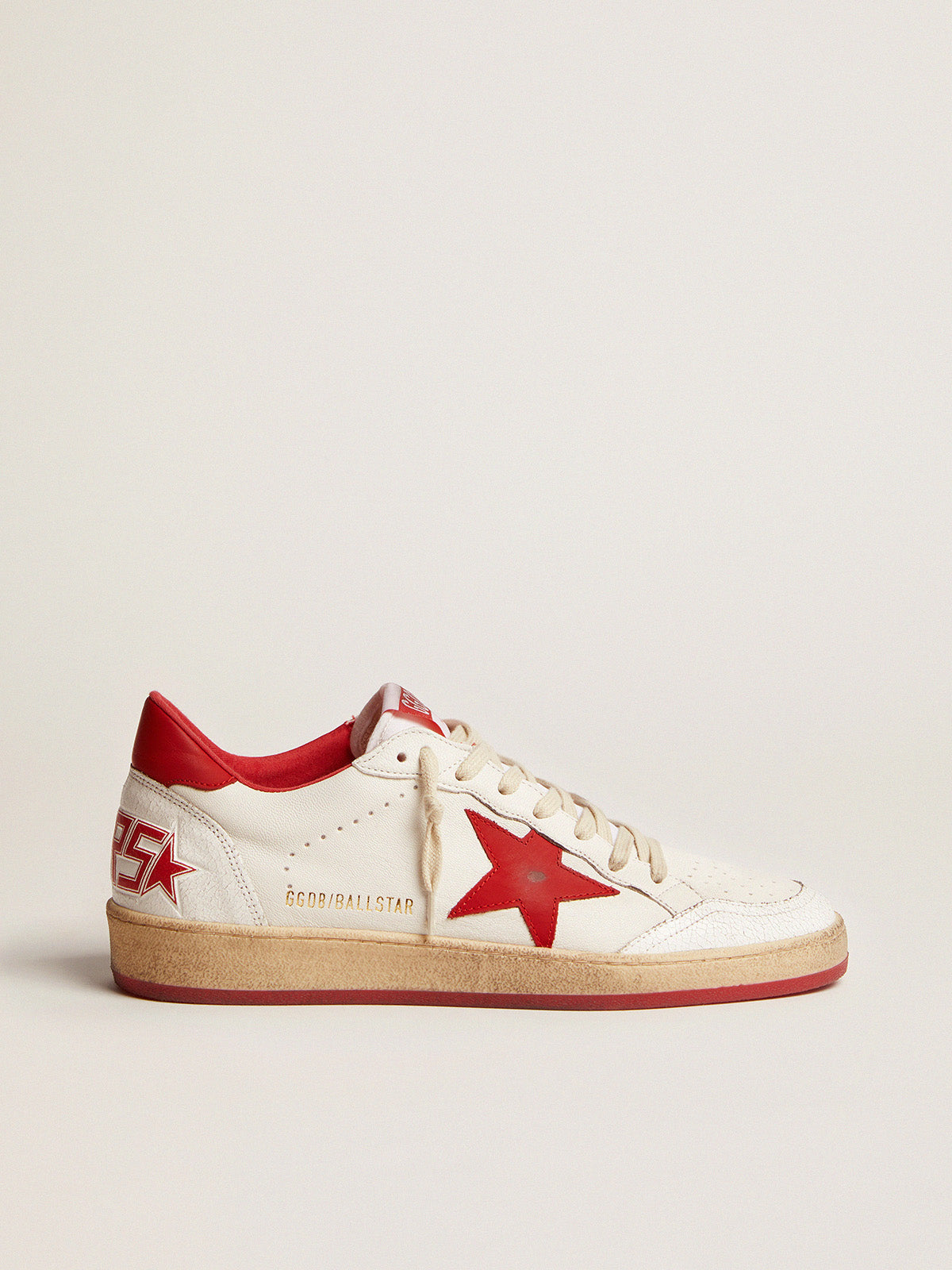 Women's Ball Star in white leather with red star and heel tab| Golden Goose