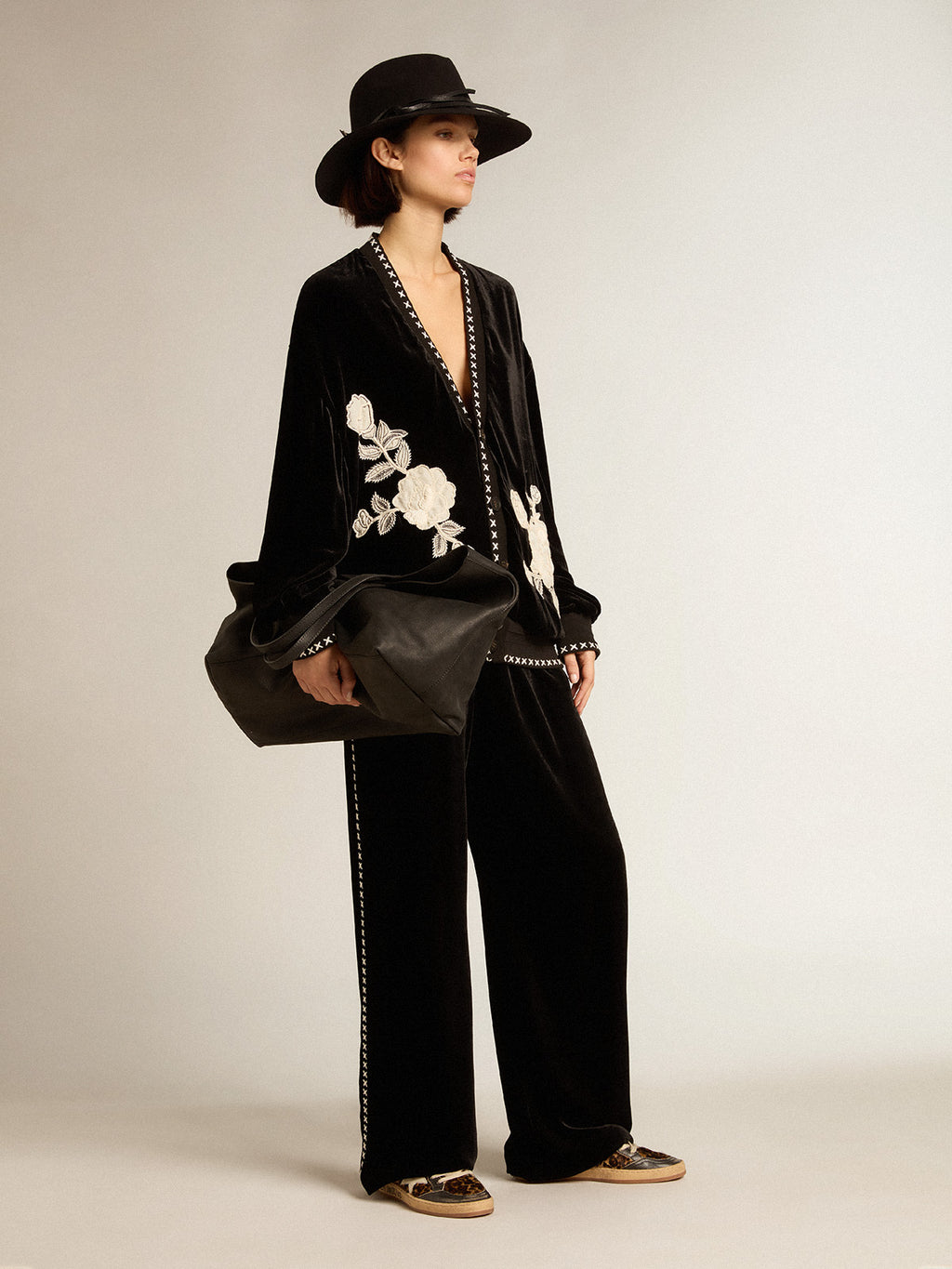 Black joggers with white embroidery| Golden Goose
