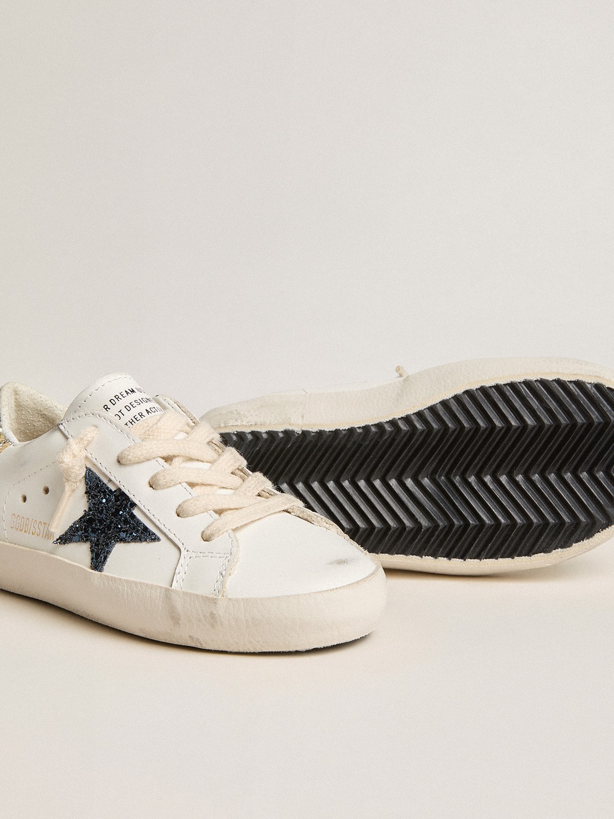 Young Super-Star in leather with glitter star and heel tab| Golden Goose