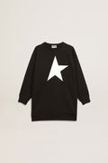 Girls' black sweatshirt dress with white star| Golden Goose