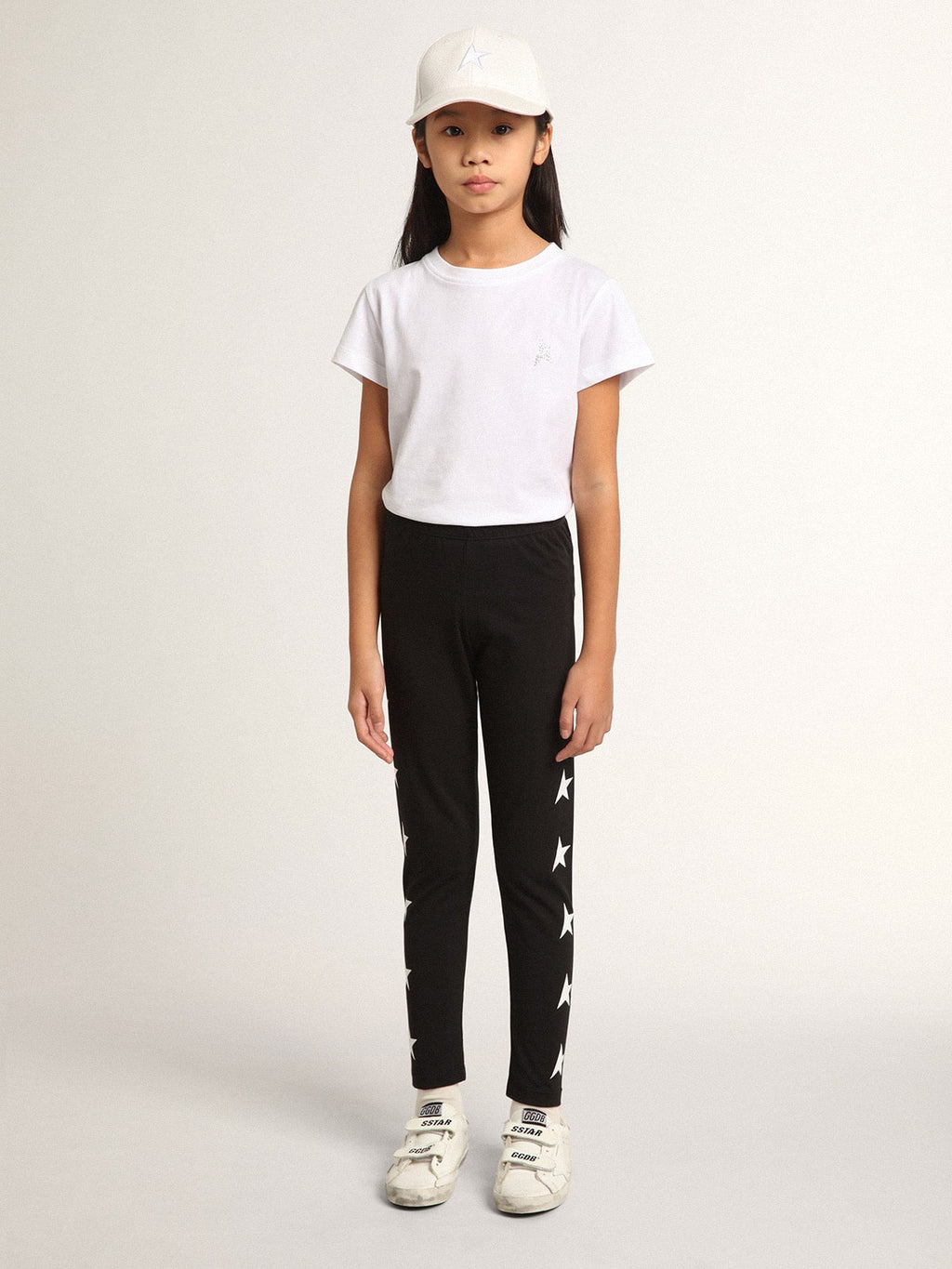 Girls' black leggings with white stars on the sides| Golden Goose
