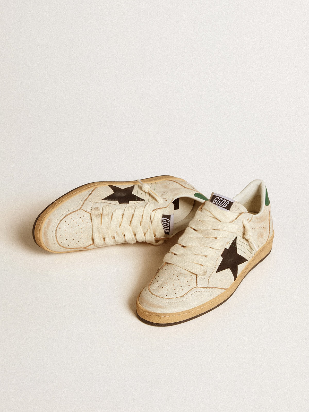 Men's Ball Star with black leather star and green leather heel tab| Golden Goose