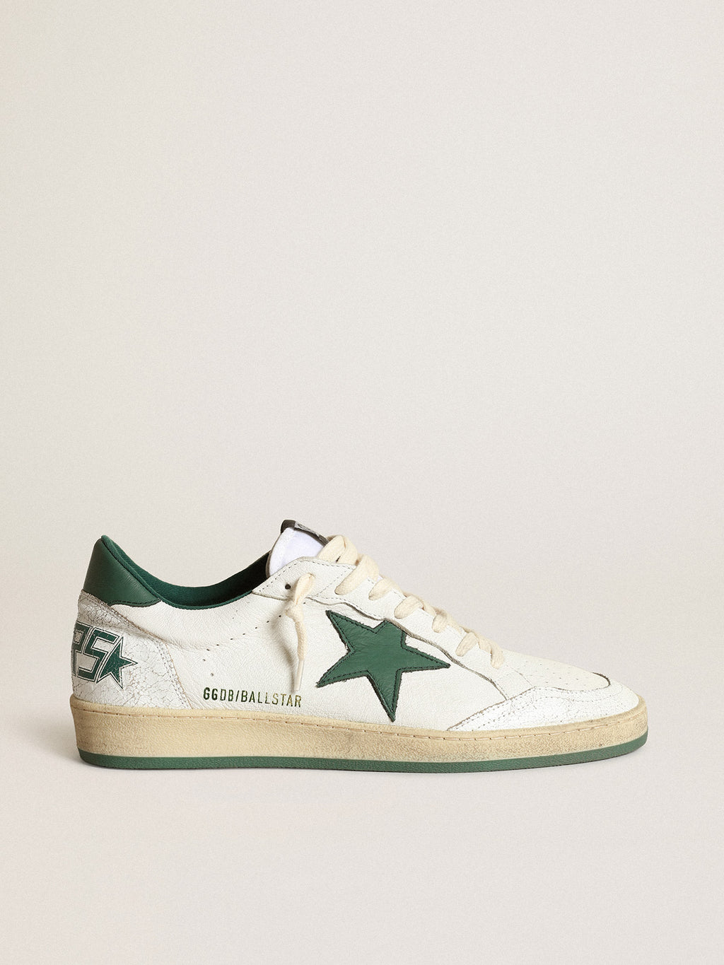 Women's Ball Star in white nappa leather with green leather star and heel tab| Golden Goose