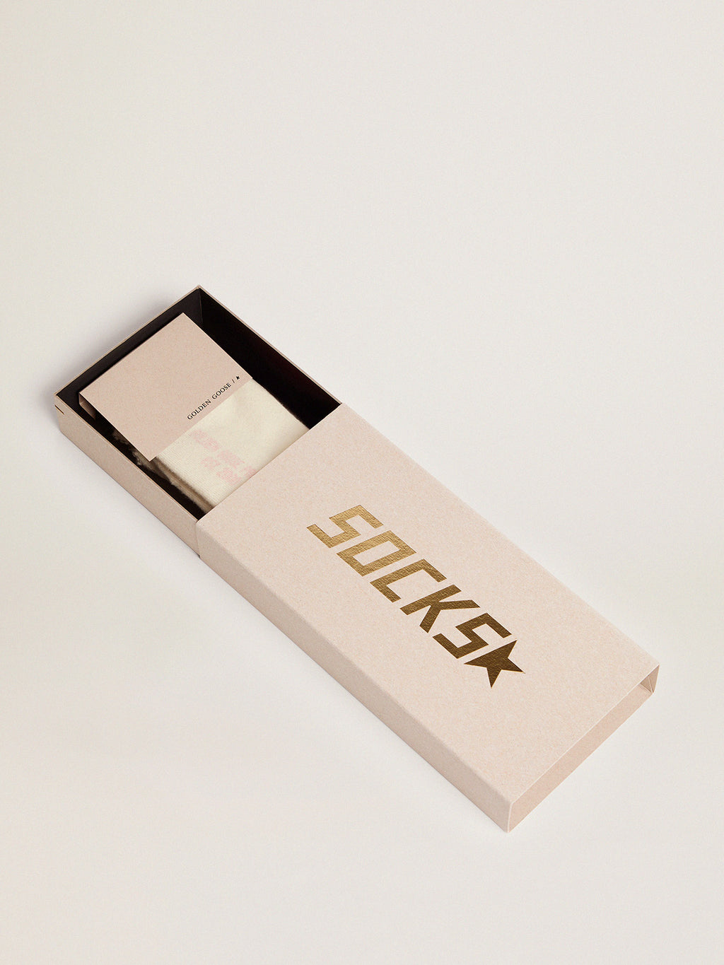 Distressed-finish white socks with baby-pink logo and stripes| Golden Goose
