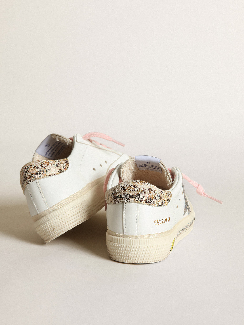 Young May with silver glitter star and leopard print heel tab| Golden Goose