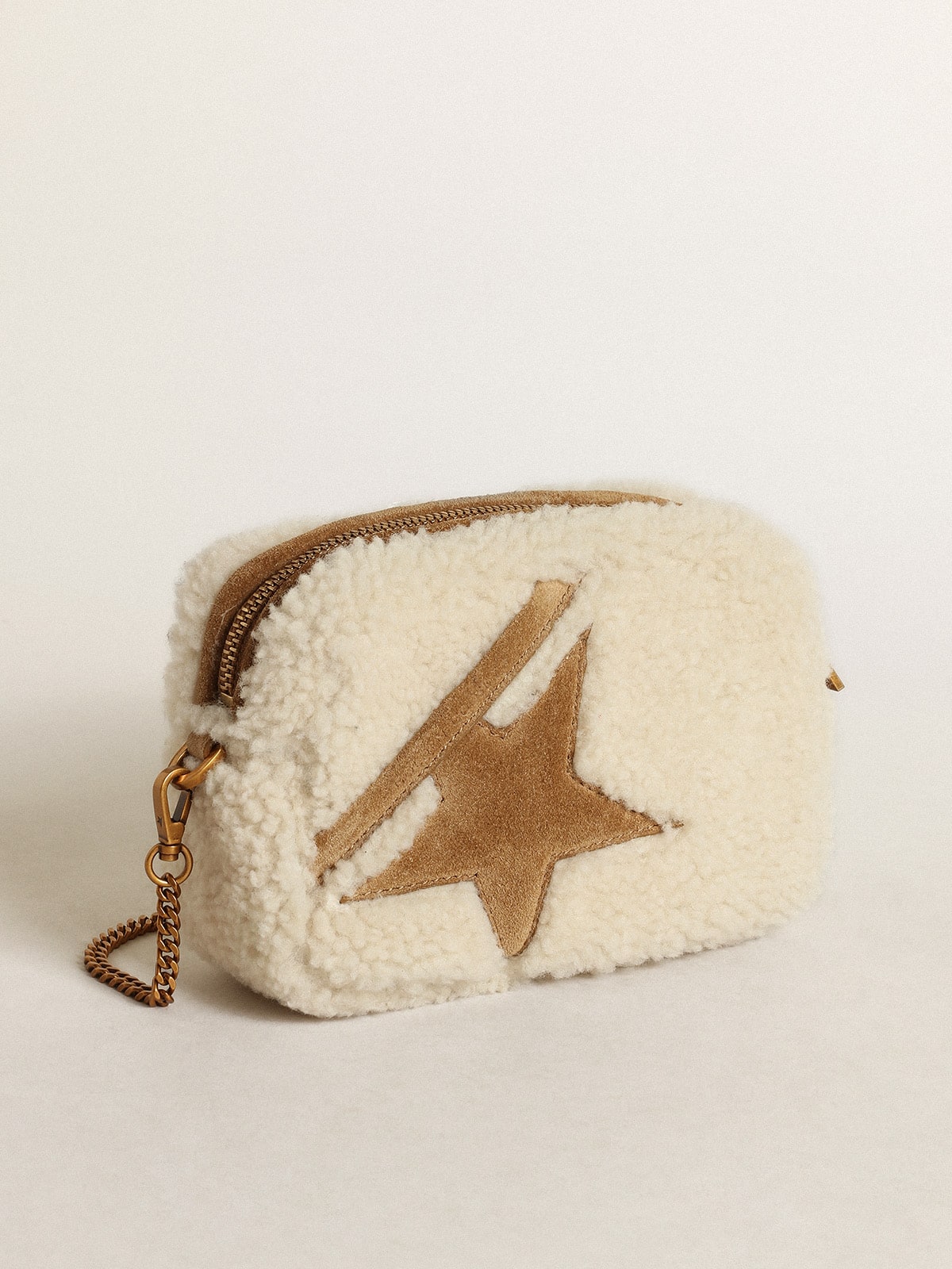 Mini Star Bag in beige shearling with suede star| Golden Goose