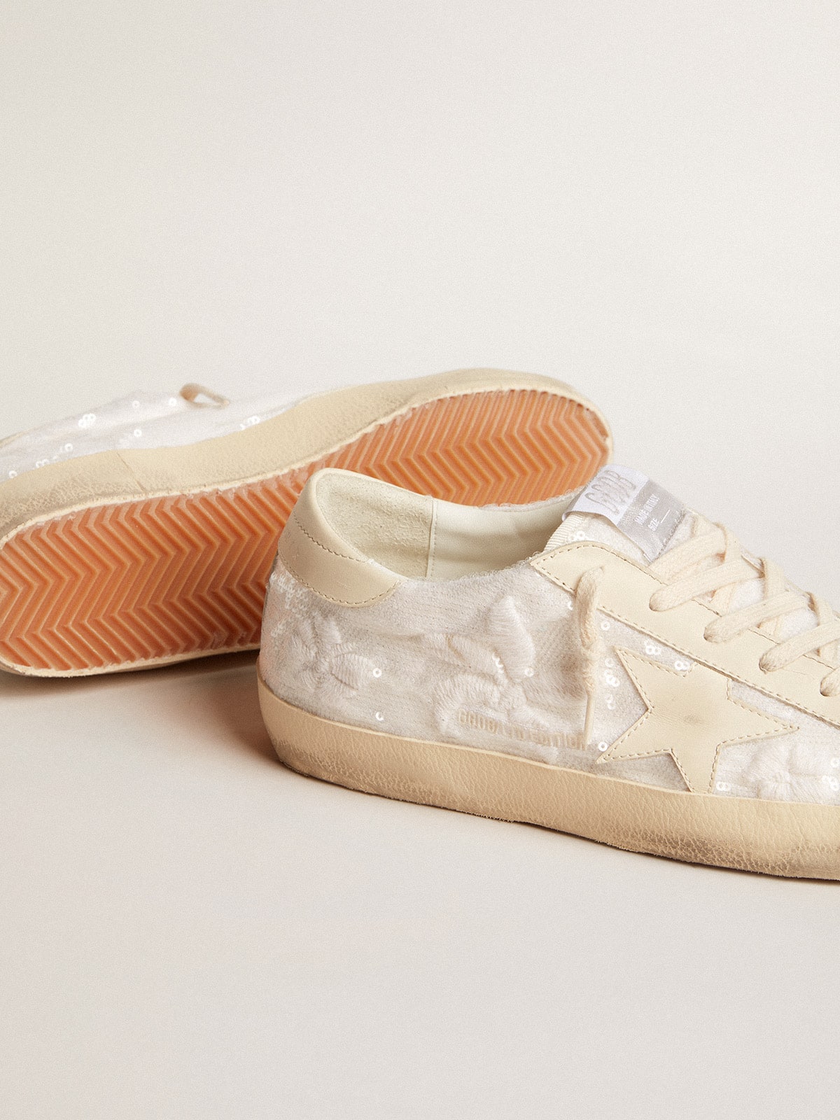 Women's Super-Star LTD in white sequins with leather star and embroidery| Golden Goose
