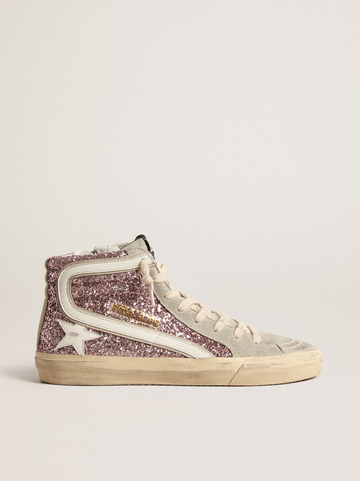 Slide in lilac glitter with white leather star and flash| Golden Goose