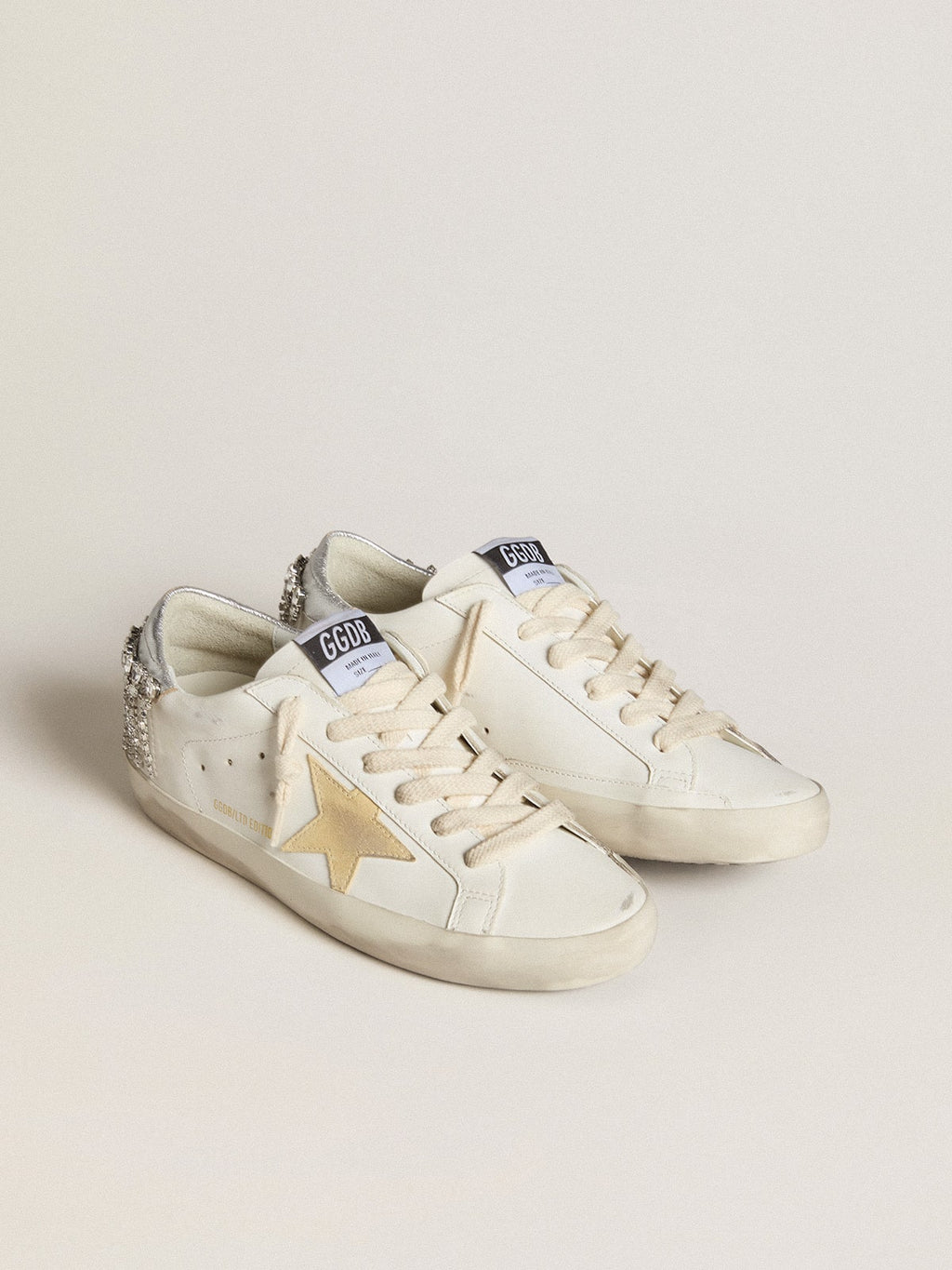 Super-Star LTD with suede star and leather heel tab with crystals| Golden Goose