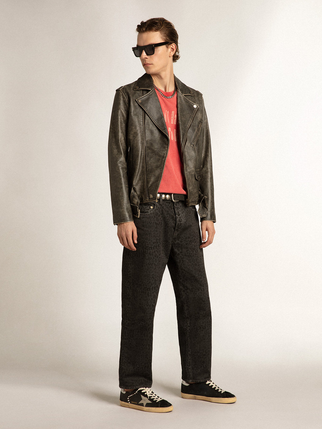 Men's Super-Star in black leather and suede with silver studs| Golden Goose