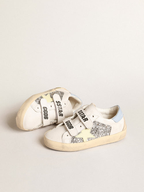 Bio-based Old School Young with yellow star and glitter inserts| Golden Goose